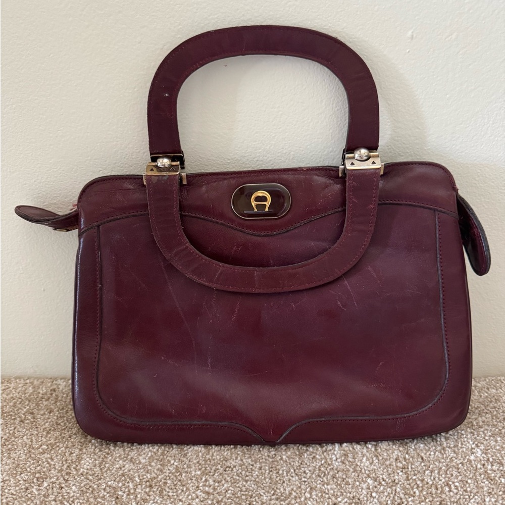 Etienne Aigner burgundy Leather Satchel with Structured Design